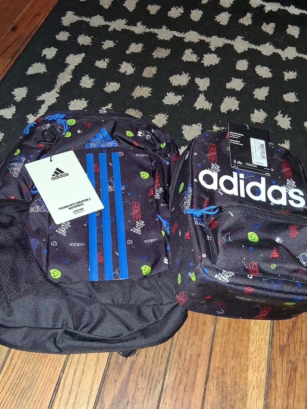adidas Backpack with Blue Stripes and Matching Lunch Bag
